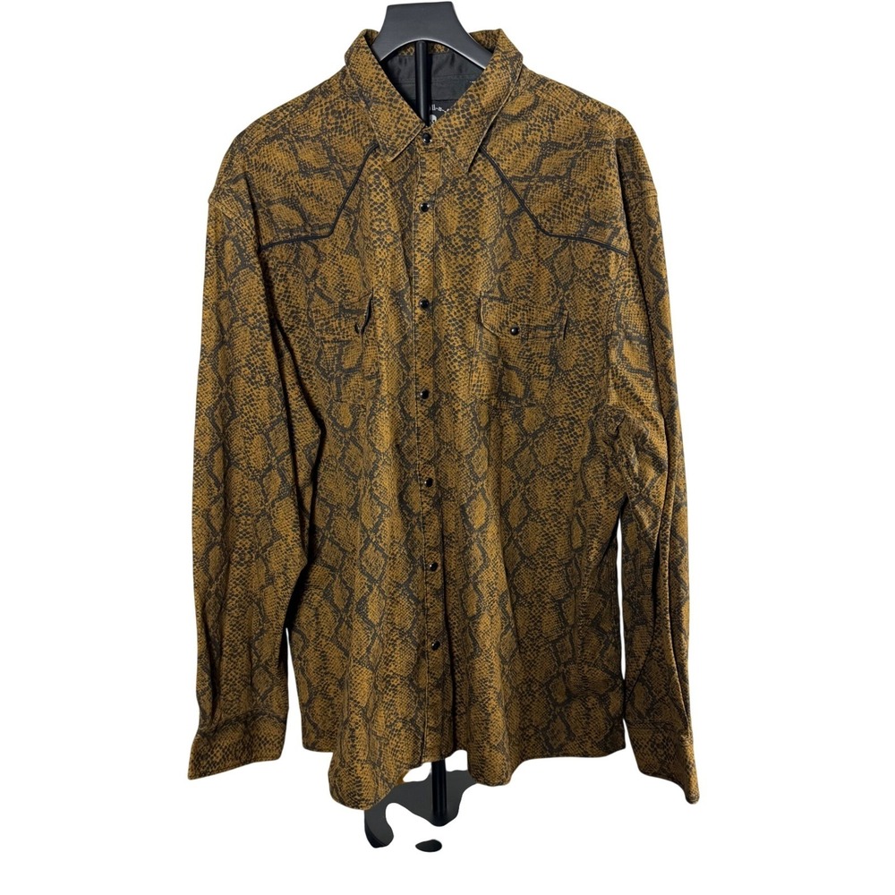 Rock Roll-n-Soul Mens 4XL Snakeskin Western Snap Shirt Brown Black Long Sleeve